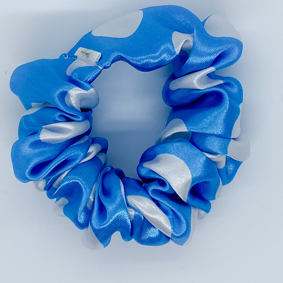 Medium "Blue with White Polkadots" Scrunchie