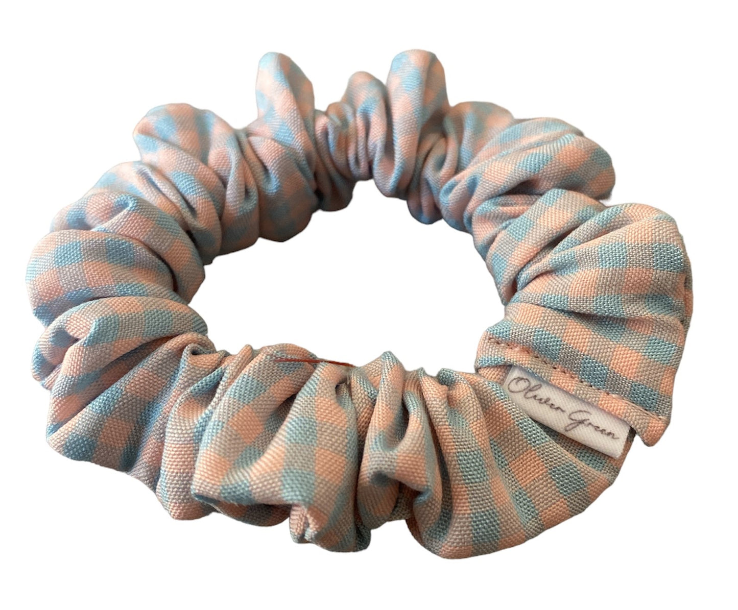 Skinny "Pink & Blue Gingham" Scrunchie