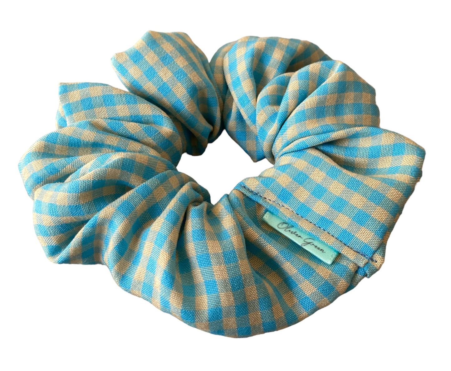 Medium Cotton "Blue and Yellow Gingham" Scrunchie