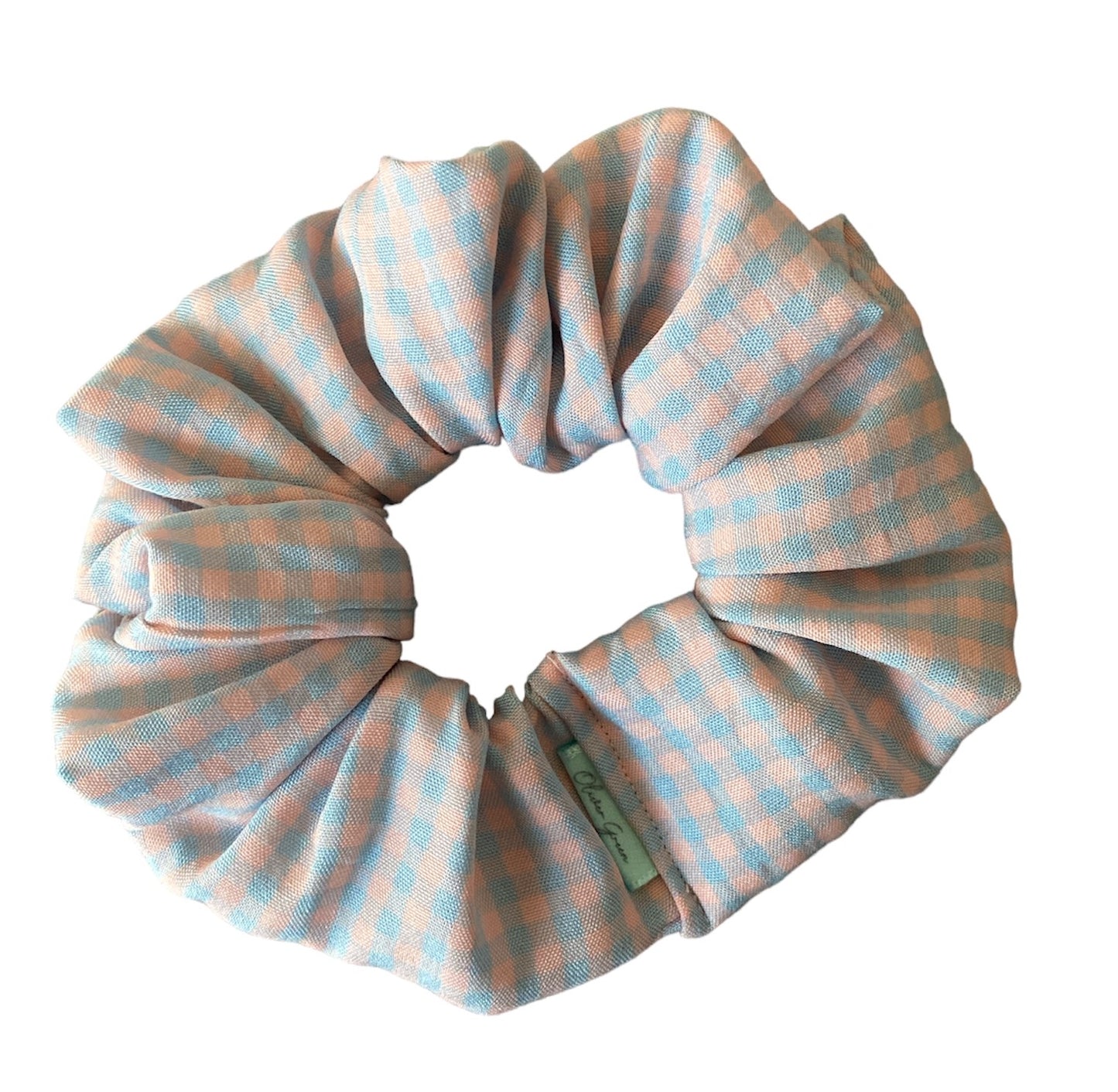 Medium Cotton "Pink and Blue Gingham" Scrunchie