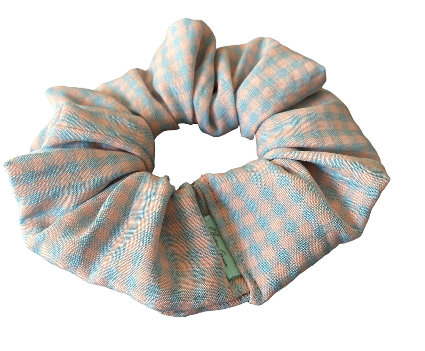 Medium Cotton "Pink and Blue Gingham" Scrunchie