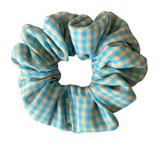 Medium Cotton "Blue and Yellow Gingham" Scrunchie